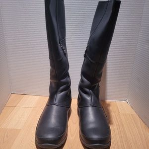 North Face Awnu Camryn Black Leather Zip Tall Boots Women's Size US 7